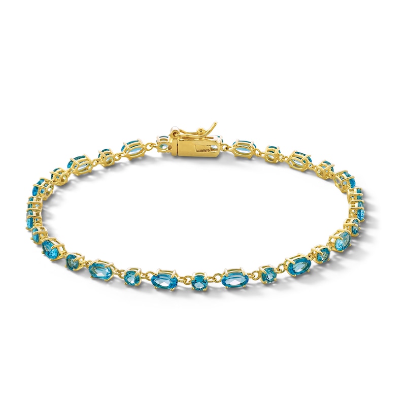 Main Image 1 of Oval and Round Swiss Blue Topaz Alternating Link Bracelet in Sterling Silver with 18K Gold Plate - 7.25”