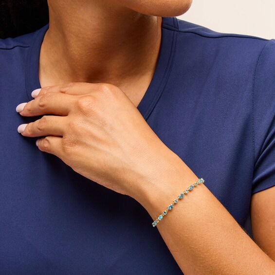 Oval and Round Swiss Blue Topaz Alternating Link Bracelet in Sterling Silver with 18K Gold Plate - 7.25â