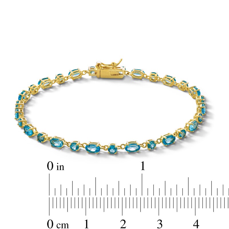 Main Image 3 of Oval and Round Swiss Blue Topaz Alternating Link Bracelet in Sterling Silver with 18K Gold Plate - 7.25”