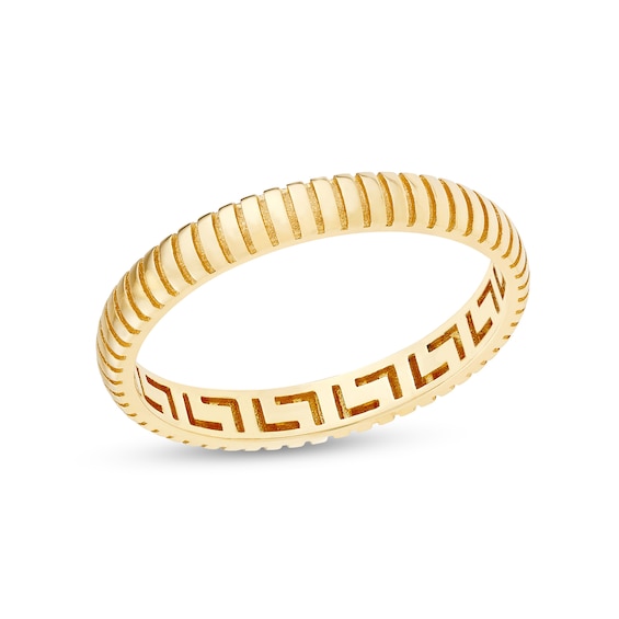 Greek Key Ribbed Ring 14K Gold