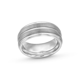 9.0mm Grooved Stepped Edge Wedding Band in Tungsten