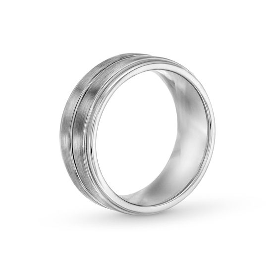 9.0mm Grooved Stepped Edge Wedding Band in Tungsten