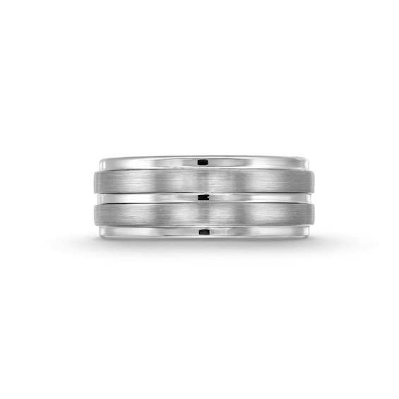 9.0mm Grooved Stepped Edge Wedding Band in Tungsten