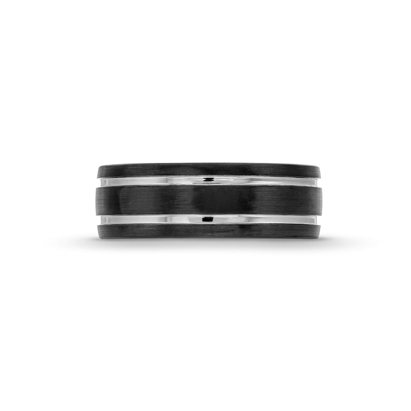 Main Image 4 of 8.0mm Grooved Wedding Band in Tungsten with Black Ion Plate