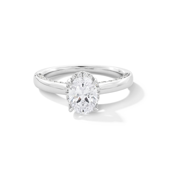 1-1/2 CT. T.w. Oval Certified Lab-Grown Diamond Frame Engagement Ring in 14K White Gold (F/Vs2)