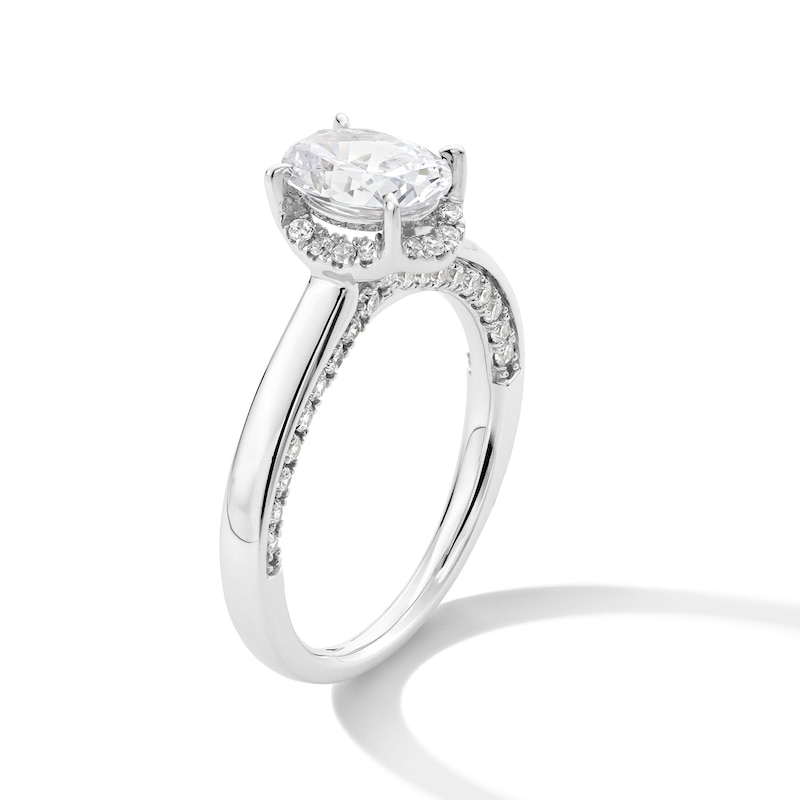 Main Image 3 of 1-1/2 CT. T.W. Oval Certified Lab-Grown Diamond Frame Engagement Ring in 14K White Gold (F/VS2)