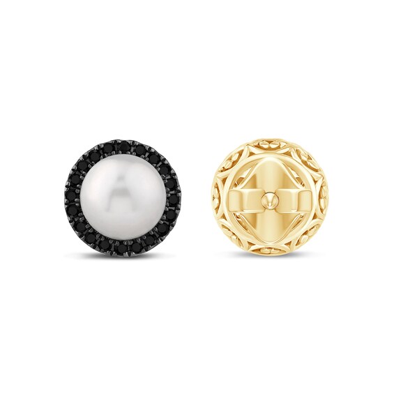 Zales x Christian Sirianoâ¢ Freshwater Cultured Pearl and Black Diamond Stud Earrings in Sterling Silver with Gold Plate