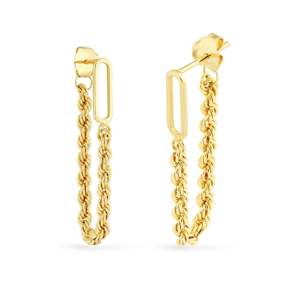 Rope Chain Drop Front/Back Earrings in 14K Gold