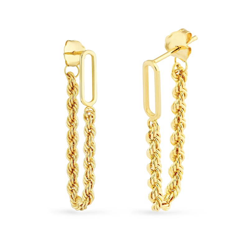 Main Image 1 of Rope Chain Drop Front/Back Earrings in 14K Gold