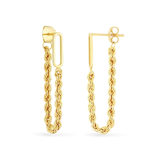 Rope Chain Drop Front/Back Earrings in 14K Gold