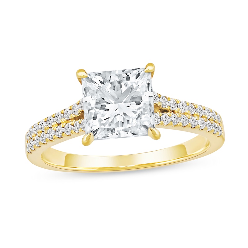Main Image 1 of 2-1/3 CT. T.W. Princess-Cut Certified Lab-Grown Diamond Split Shank Engagement Ring in 14K Gold (I/SI2)
