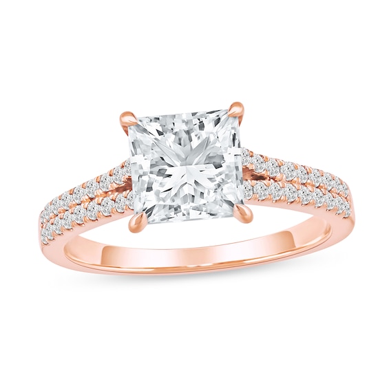2-1/3 CT. T.w. Princess-Cut Certified Lab-Grown Diamond Split Shank Engagement Ring in 14K Rose Gold (I/Si2)