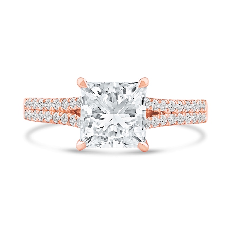 Main Image 3 of 2-1/3 CT. T.W. Princess-Cut Certified Lab-Grown Diamond Split Shank Engagement Ring in 14K Rose Gold (I/SI2)