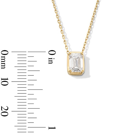 1 CT. Emerald-Cut Certified Lab-Grown Diamond Frame Solitaire Necklace in 14K Gold (F/Si2) - 19"