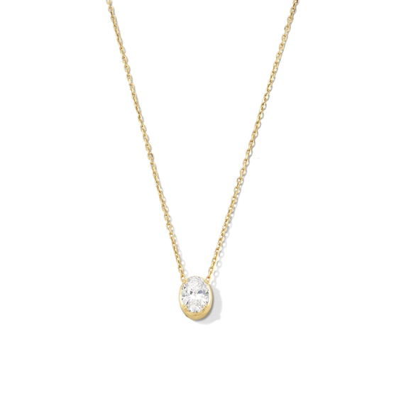 3/4 CT. Oval Certified Lab-Grown Diamond Frame Solitaire Necklace in 14K Gold (F/Si2) - 19"
