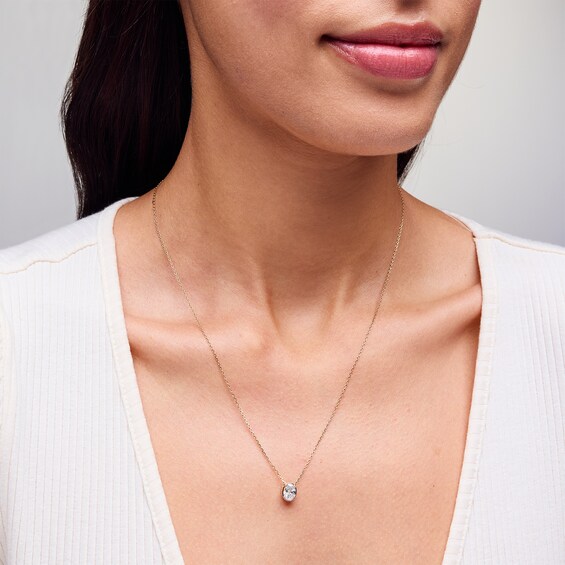 3/4 CT. Oval Certified Lab-Grown Diamond Frame Solitaire Necklace in 14K Gold (F/Si2) - 19"