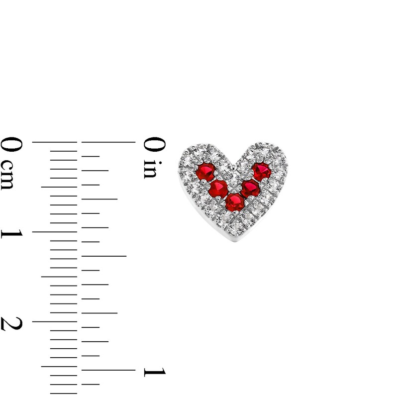 Main Image 3 of Lab-Created Ruby and White Lab-Created Sapphire Heart Stud Earrings in Sterling Silver