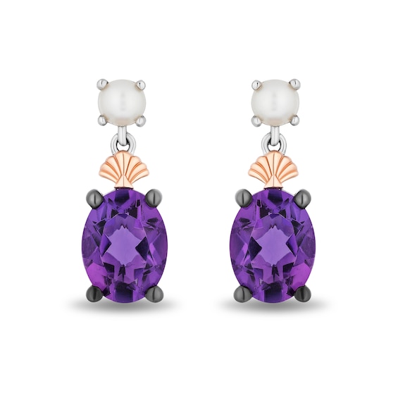 Collectorâs Edition Enchanted Disney The Little Mermaid 35th Anniversary Drop Earrings in Sterling Silver and Rose Gold