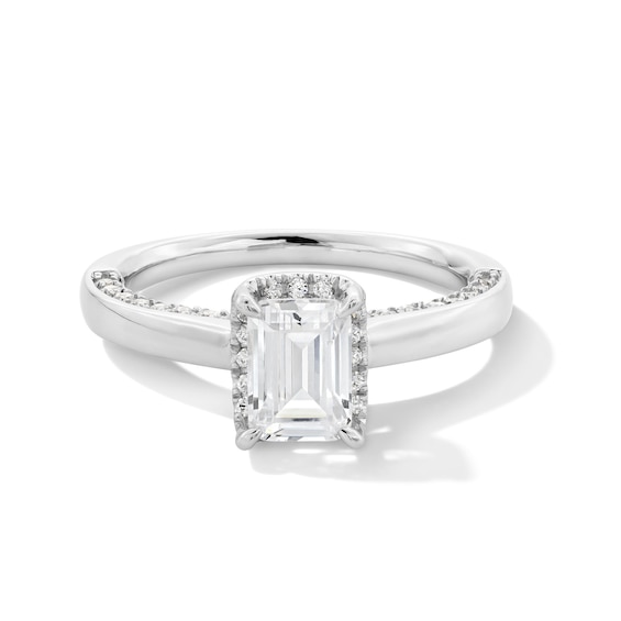 1-1/2 CT. T.w. Emerald-Cut Certified Lab-Grown Diamond Frame Engagement Ring in 14K White Gold (F/Vs2)