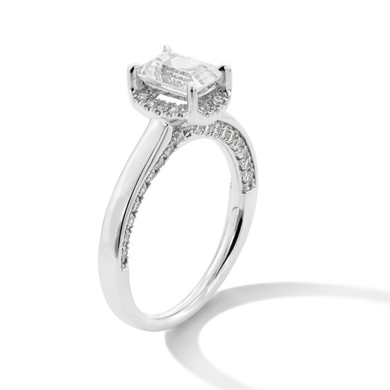1-1/2 CT. T.w. Emerald-Cut Certified Lab-Grown Diamond Frame Engagement Ring in 14K White Gold (F/Vs2)