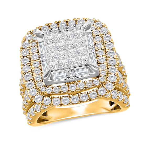 4 CT. T.w. Princess-Cut Multi-Diamond Double Cushion Frame Multi-Row Engagement Ring in 10K Gold - Size 7