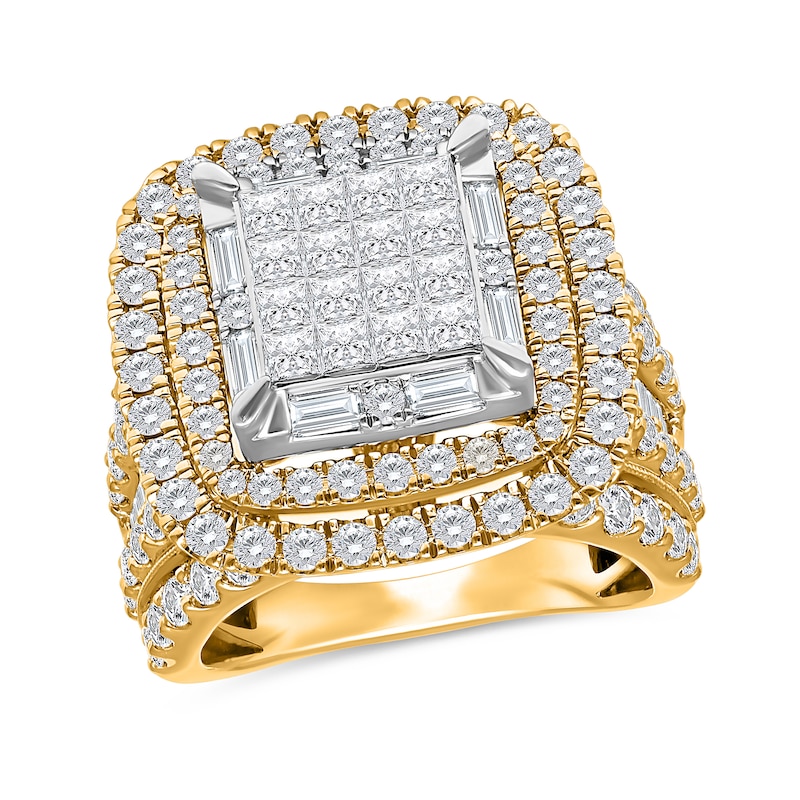 Main Image 1 of 4 CT. T.W. Princess-Cut Multi-Diamond Double Cushion Frame Multi-Row Engagement Ring in 10K Gold - Size 7