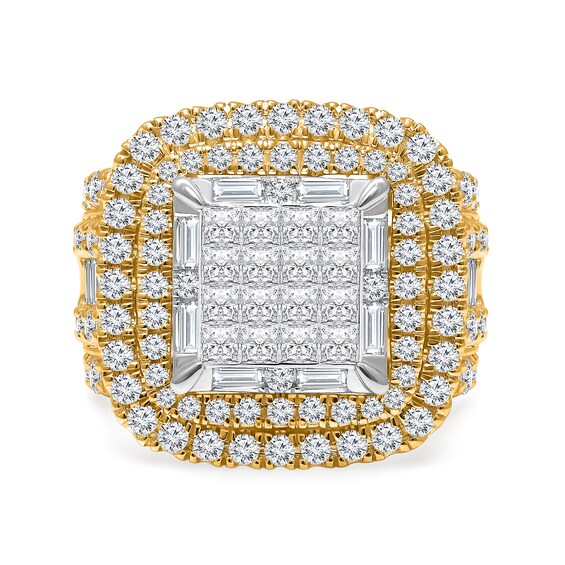 4 CT. T.w. Princess-Cut Multi-Diamond Double Cushion Frame Multi-Row Engagement Ring in 10K Gold - Size 7