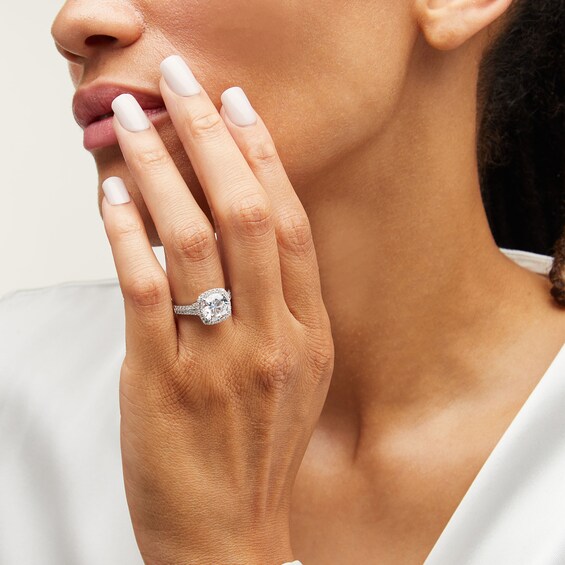 3-1/2 CT. T.w. Certified Lab-Grown Diamond Cushion Frame Double Row Engagement Ring in 14K White Gold (F/Si2)