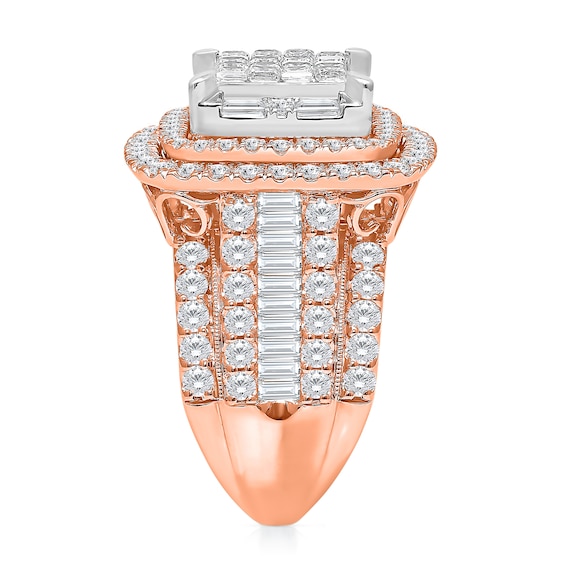4 CT. T.w. Princess-Cut Multi-Diamond Double Cushion Frame Multi-Row Engagement Ring in 10K Rose Gold
