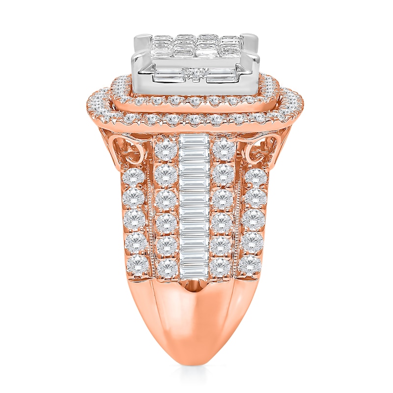 Main Image 2 of 4 CT. T.W. Princess-Cut Multi-Diamond Double Cushion Frame Multi-Row Engagement Ring in 10K Rose Gold