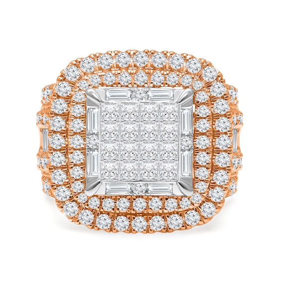 4 CT. T.w. Princess-Cut Multi-Diamond Double Cushion Frame Multi-Row Engagement Ring in 10K Rose Gold