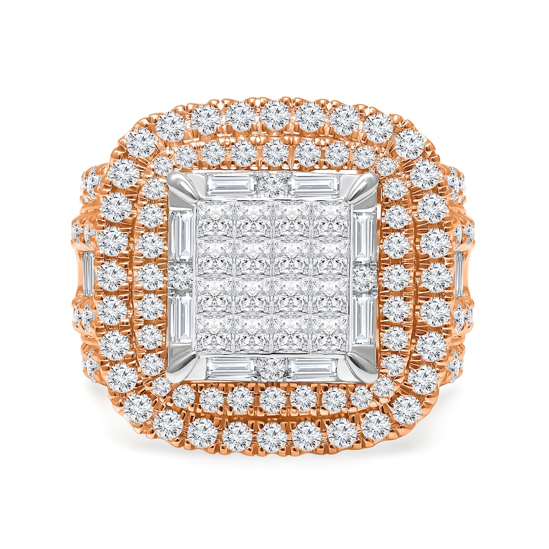Main Image 3 of 4 CT. T.W. Princess-Cut Multi-Diamond Double Cushion Frame Multi-Row Engagement Ring in 10K Rose Gold