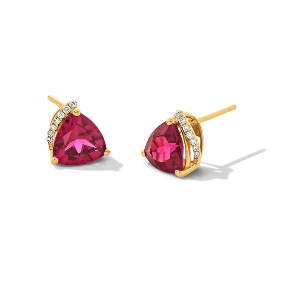 5.5mm Trillion-Cut Garnet and 1/20 CT. T.w. Diamond Ribbon Stud Earrings in 10K Gold