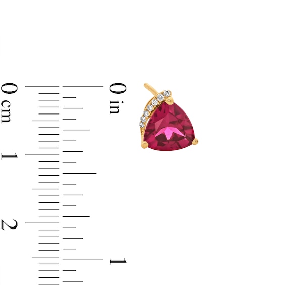 5.5mm Trillion-Cut Garnet and 1/20 CT. T.w. Diamond Ribbon Stud Earrings in 10K Gold