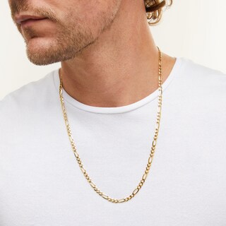 Main Image 2 of 4.8mm Diamond-Cut Figaro Chain Necklace in Solid 10K Gold - 22”