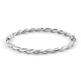 Diamond-Cut Rope Twist Bangle in Hollow Sterling Silver - 7.25"
