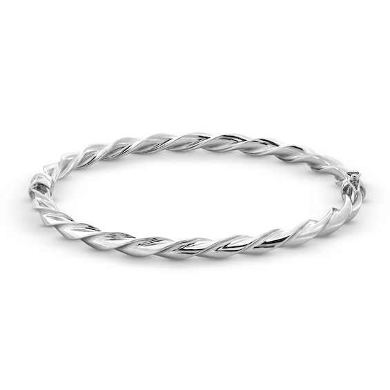 Diamond-Cut Rope Twist Bangle in Hollow Sterling Silver - 7.25"
