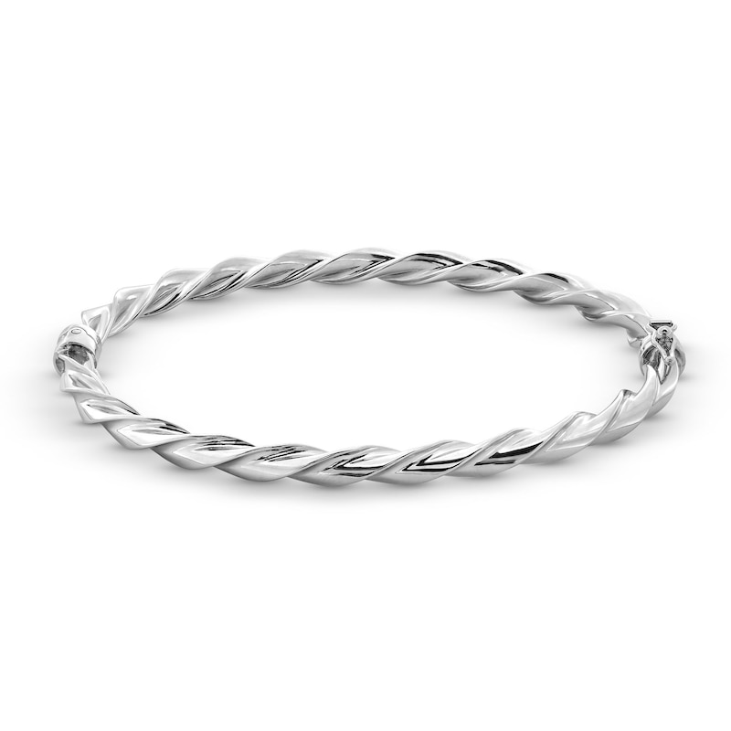 Main Image 1 of Diamond-Cut Rope Twist Bangle in Hollow Sterling Silver - 7.25"