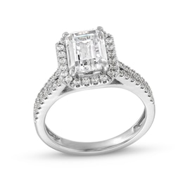 3-1/2 CT. T.W. Emerald-Cut Certified Lab-Grown Diamond Frame Double Row Engagement Ring in 14K White Gold (F/SI2)