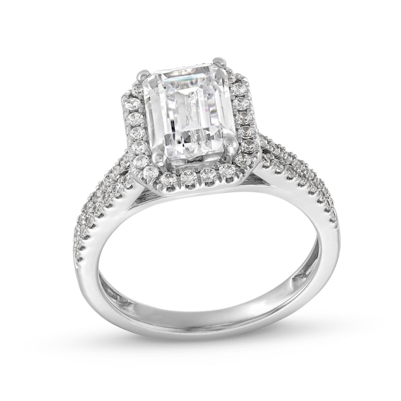 3-1/2 CT. T.w. Emerald-Cut Certified Lab-Grown Diamond Frame Double Row Engagement Ring in 14K White Gold (F/Si2)