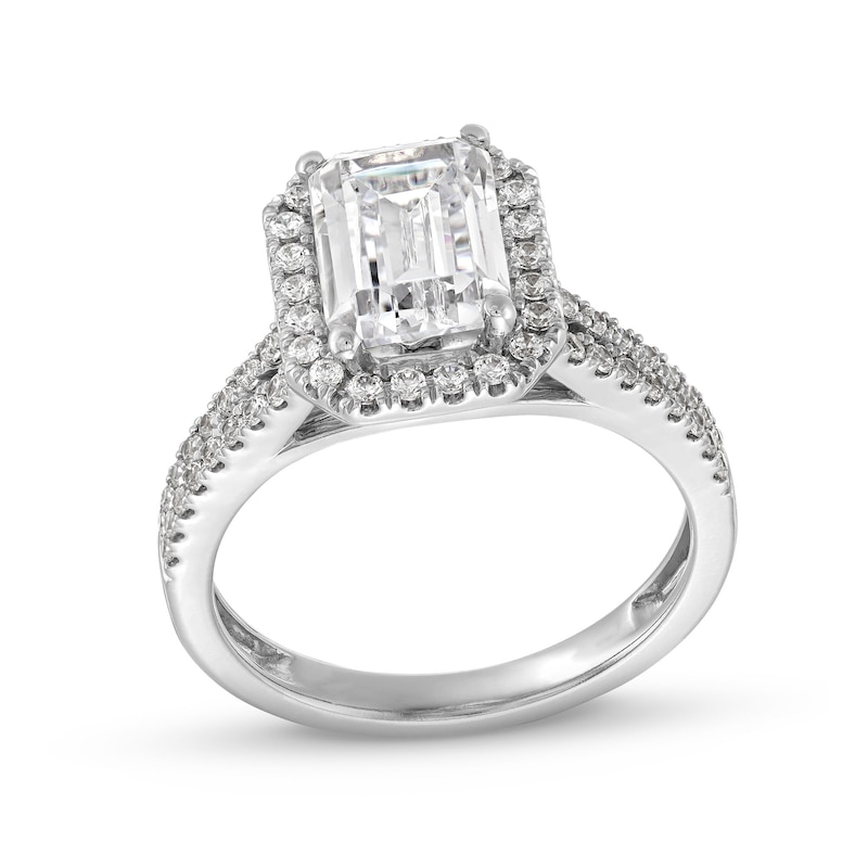 Main Image 1 of 3-1/2 CT. T.W. Emerald-Cut Certified Lab-Grown Diamond Frame Double Row Engagement Ring in 14K White Gold (F/SI2)