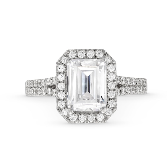 3-1/2 CT. T.w. Emerald-Cut Certified Lab-Grown Diamond Frame Double Row Engagement Ring in 14K White Gold (F/Si2)