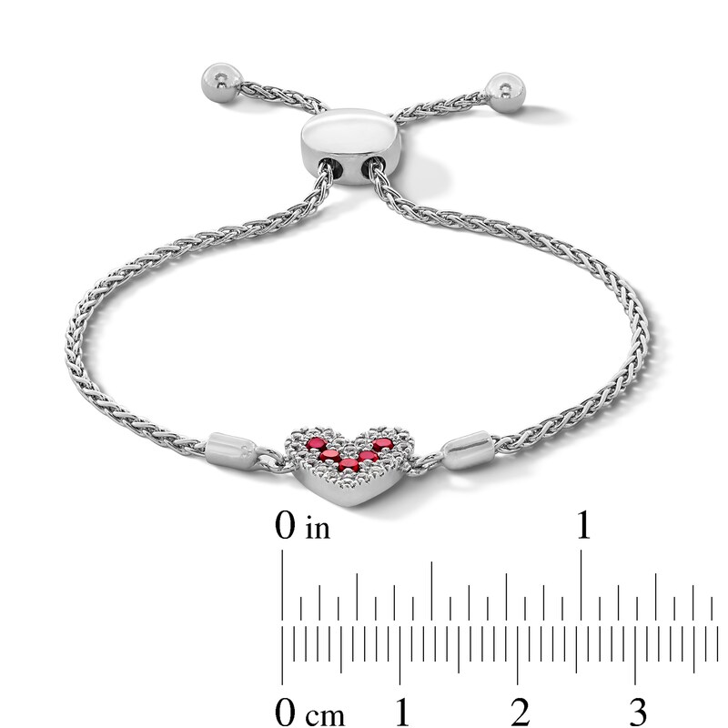 Main Image 2 of Lab-Created Ruby and White Lab-Created Sapphire Heart Bolo Bracelet in Sterling Silver - 9.5"