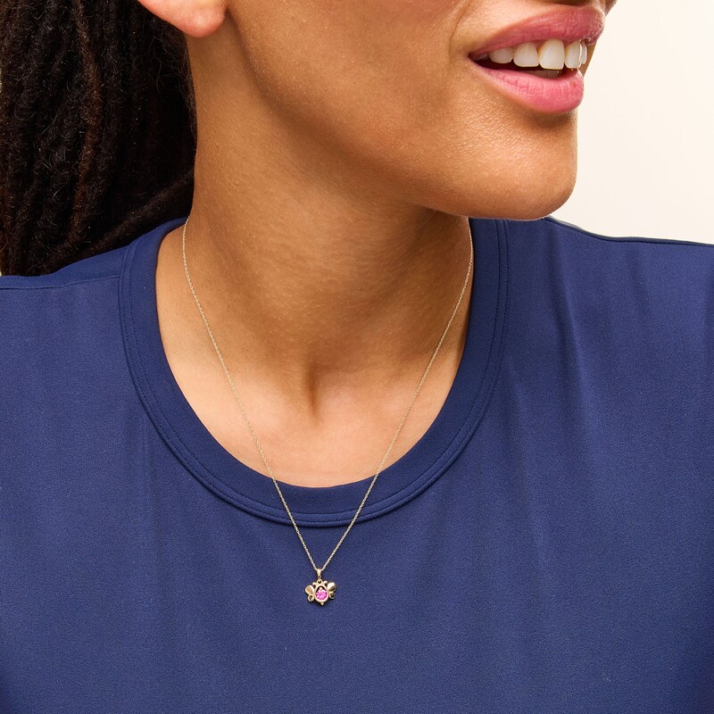 Main Image 2 of 4.0mm Lab-Created Ruby Butterfly Pendant in 10K Gold
