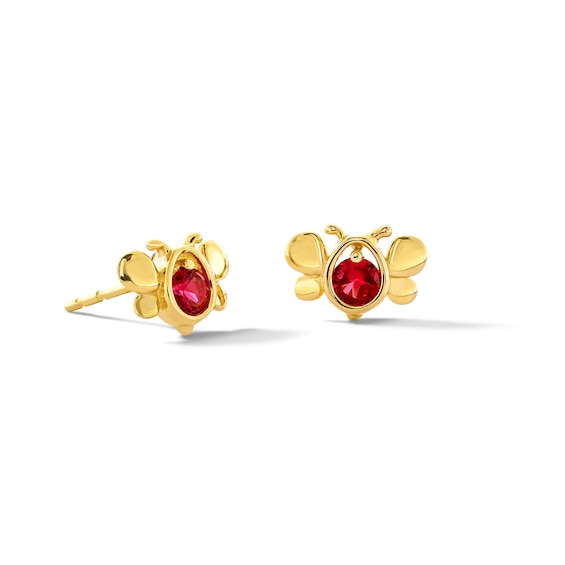 Lab-Created Ruby Butterfly Stud Earrings in 10K Gold