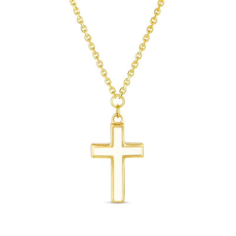 Main Image 1 of White Enamel Cross Pendant in 14K Gold