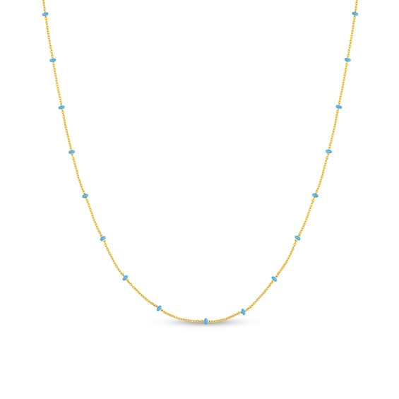 Blue Enamel Bead Station Necklace in 14K Gold