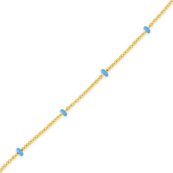Blue Enamel Bead Station Necklace in 14K Gold