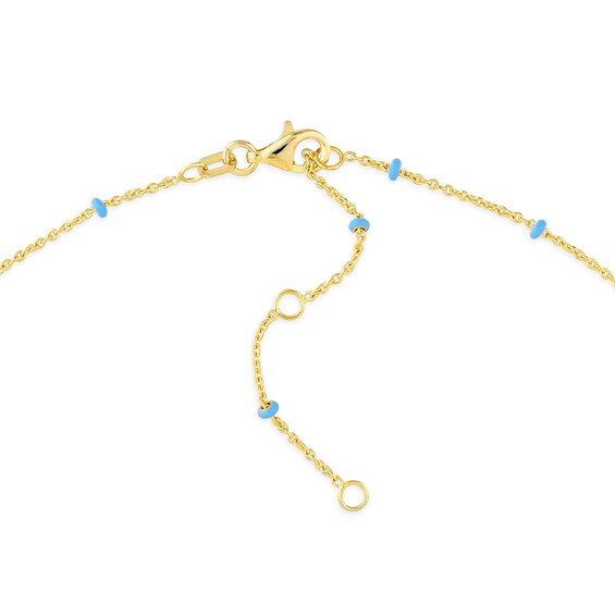 Blue Enamel Bead Station Necklace in 14K Gold