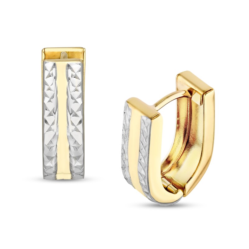 Main Image 1 of Diamond-Cut and Polished U-Shaped Huggie Hoop Earrings in 10K Two-Tone Gold